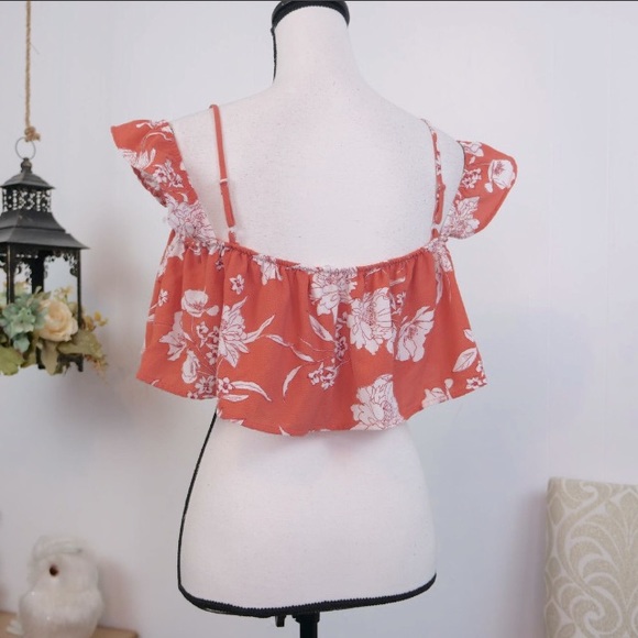 SAGE The Label Floral Off Shoulder Crop Top Size M Ruffle Blouson Tank Top - Picture 2 of 7
